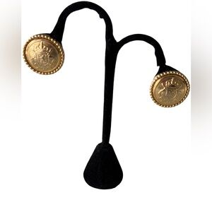 Ellen D Gold Crest Clip Earrings